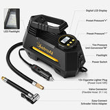 AstroAI Inflador de Llantas Digital Automatico, Compresor de Aire Portatil para Auto 12V con Bomba Electrico con Pantalla LCD, Luz LED, Kit de Adaptadores y Fusible AMARILLO