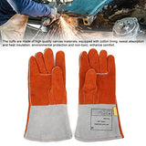 Guantes de soldador, guantes de soldadura eléctrica guantes de soldador de cuero de vaca gruesos guantes de corte de doble capa alargados un par(Rojo)