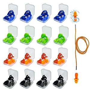 Tapones para los oídos para dormir con cancelación de ruido, 16 pares de tapones reutilizables para los oídos de silicona suave, reducción de ruido con cordón de nailon, protección auditiva para disparar, ronquidos, viajes, trabajo, estudio, ruido fuerte