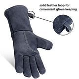 Guantes de soldador de forja resistentes al calor de 144 pulgadas de cuero vacuno – manga larga y forro de parrilla aislado para soldador Tig/Mig/Barbacoa/Huevo Verde/Estufa Gris