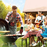 SPOWAY Guantes de Barbacoa, Guantes para Horno 800 °C / 1472 °F, Guantes Asador de Parrilla Aislamiento Térmico Altas Temperaturas, Antideslizantes, con Pinzas de Acero Inoxidable, para Barbacoa, Cocción, Horneado (Rojo)