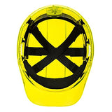 Casco duro de trabajo con trinquete ventilado en translúcido Hi Vis ANSI, amarillo