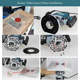 Placa de inserción de mesa de enrutador de aluminio, placa de inserción de enrutador de carpintería, placa de montaje de mesa con 2 anillos de inserción de mesa de enrutador y tornillos para enrutador de madera, 300 x 235 x 9,5 mm