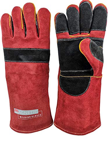 Guantes de soldador magnéticos de 40,64 cm de protección de escudo del antebrazo, doble capa de hilos de Kevlar fuertes, ignífugos, 1 par.