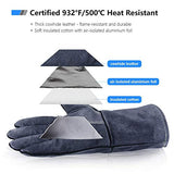 Guantes de soldador de forja resistentes al calor de 144 pulgadas de cuero vacuno – manga larga y forro de parrilla aislado para soldador Tig/Mig/Barbacoa/Huevo Verde/Estufa Gris