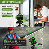 Nivel láser autonivelante, Elikliv Green Beam 4D Herramienta de nivelación y alineación de cuatro planos con batería recargable, línea vertical y horizontal de 360° con bolsa de transporte kit de herramientas láser