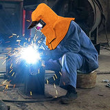 Capucha  soldador de cuero, capucha de soldador de cuero, casco de soldador con lente de filtro de oscurecimiento automático, casco de soldadura de gorra de trabajo, amarillo (cara completa + cobertura de hombro del cuello)