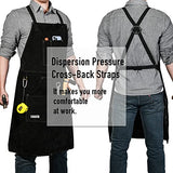 Delantal de soldador de cuero, resistente al calor y al fuego, con 6 bolsillos, delantal de trabajo para carpintería, Negro: 24.0 x 35.8 in con guantes, M to XXXL