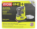 Lijadora de palma Ryobi P440 One + 18V Ion de litio 12,000 RPM 1/4 hoja con bolsa para polvo integrada y almohadillas de lijado incluidas (batería no incluida, solo herramienta eléctrica)