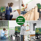 POPOMAN - Nivel láser recargable verde, tres módulos con 2 cabezales láser, línea horizontal/vertical y línea cruzada, 44,8 m, modo autonivelante y pulso, soporte magnético, rotación de 360°, IP54 - MTM310B