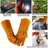 Guantes de soldador resistentes al calor, 16 pulgadas guantes de soldadura cuero de guantes de trabajo de seguridad de cuero para barbacoa, horno, soldador Tig, jardín y manejo de animales
