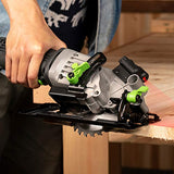Sierra circular, GALAX PRO 4Amp 3500RPM minisierra circular con guía láser, máx. Profundidad de corte 1-11/16" (90°), 1-1/8" (45°) sierra compacta con hoja TCT de 4-1/2" 24T, adaptador de aspiradora, llave de hoja y guía de desgarro