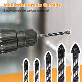 Brocas de hormigón y mampostería, juego de brocas profesionales (5 piezas) para vidrio, ladrillo, plástico, cemento, madera, azulejos, etc., punta de carburo de resistencia industrial, 1/4"-1/2"