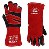 Guantes de soldador de forja de cuero, con costuras de Kevlar, guantes para soldador Mig/Stick/Tig/barbacoa/manejo de animales (14 pulgadas, rojo-negro)