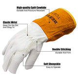 Guantes de  soldador Tig de piel de cabra con cuero de vaca extra largo, resistente al calor/fuego, barbacoa/almacén/resistente/guantes de manejo de animales, extremadamente suaves y flexibles, 1 par