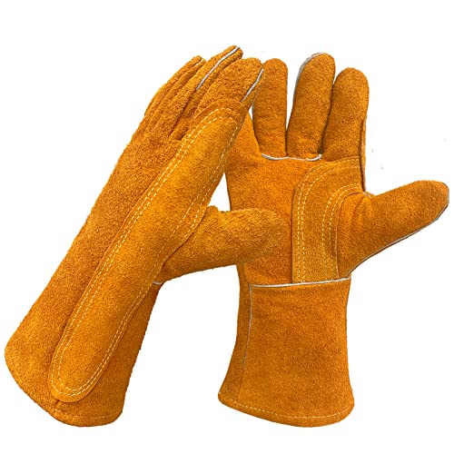 Guantes de soldador resistentes al calor y al fuego, guantes de trabajo de seguridad de cuero de 14 pulgadas para barbacoa, horno, soldador Tig, jardín y manipulación de animales