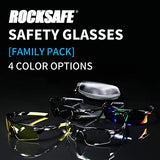 ROCKSAFE Gafas de seguridad (ámbar) de policarbonato resistentes a impactos y arañazos, gafas protectoras envolventes con bloqueo UV [paquete de 8]