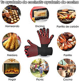 MSWKEY Guantes de Barbacoa, 1 Par Guantes de Horno Resistentes Al Calor Extremo hasta 800°C / 1472°F, Silicona Antideslizante Guantes de Cocina Universales para Parrilla, Hornear, Microondas y Chimenea Rojo