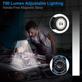 ORHOMELIFE Luz de trabajo LED recargable – 750 lúmenes linterna LED plegable linterna de mano inalámbrica luz de trabajo con base magnética, rotación de 360°, indicador de potencia para reparación de coche, garaje, hogar (paquete de 2)