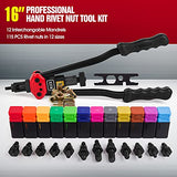 RZX Remachadora de 16 pulgadas, remachadora de mano con sistema de ajuste de tuercas, 12 mandriles M3, M4, M5, m6, m8, m10 M12, 10-24, 1/4-20, 5/16-18,3/8-16 ,1/2-13 + 115 unidades. Remaches Tuercas …