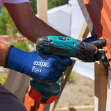 COOLJOB 12 pares de guantes de trabajo de seguridad, con revestimiento de poliuretano (PU) guantes de trabajo con agarre, una docena de paquetes a granel, azul, talla XL (12 pares XL)