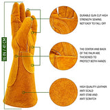 Guantes de soldador resistentes al calor, 16 pulgadas guantes de soldadura cuero de guantes de trabajo de seguridad de cuero para barbacoa, horno, soldador Tig, jardín y manejo de animales