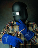 Guantes de soldador de piel de vaca divididos con palma reforzada y pulgar de ala, azul, XL, 1 par