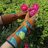 OLSON DEEPAK - Guantes de jardinería para mujer con piel de vacuno de grano para trabajo en el patio (puños largos y medianos)