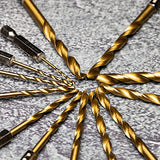NEIKO 10171A Juego de brocas de vástago hexagonal, brocas de titanio de cambio rápido, brocas de acero de alta velocidad, taladros de madera, metal y plástico, tamaños SAE, juego de 13 piezas