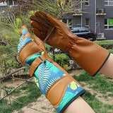 OLSON DEEPAK - Guantes de jardinería para mujer con piel de vacuno de grano para trabajo en el patio (puños largos y medianos)