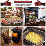 SPOWAY Guantes de Barbacoa, Guantes para Horno 800 °C / 1472 °F, Guantes Asador de Parrilla Aislamiento Térmico Altas Temperaturas, Antideslizantes, con Pinzas de Acero Inoxidable, para Barbacoa, Cocción, Horneado (Rojo)