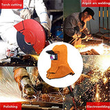 Capucha  soldador de cuero, capucha de soldador de cuero, casco de soldador con lente de filtro de oscurecimiento automático, casco de soldadura de gorra de trabajo, amarillo (cara completa + cobertura de hombro del cuello)