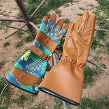 OLSON DEEPAK - Guantes de jardinería para mujer con piel de vacuno de grano para trabajo en el patio (puños largos y medianos)